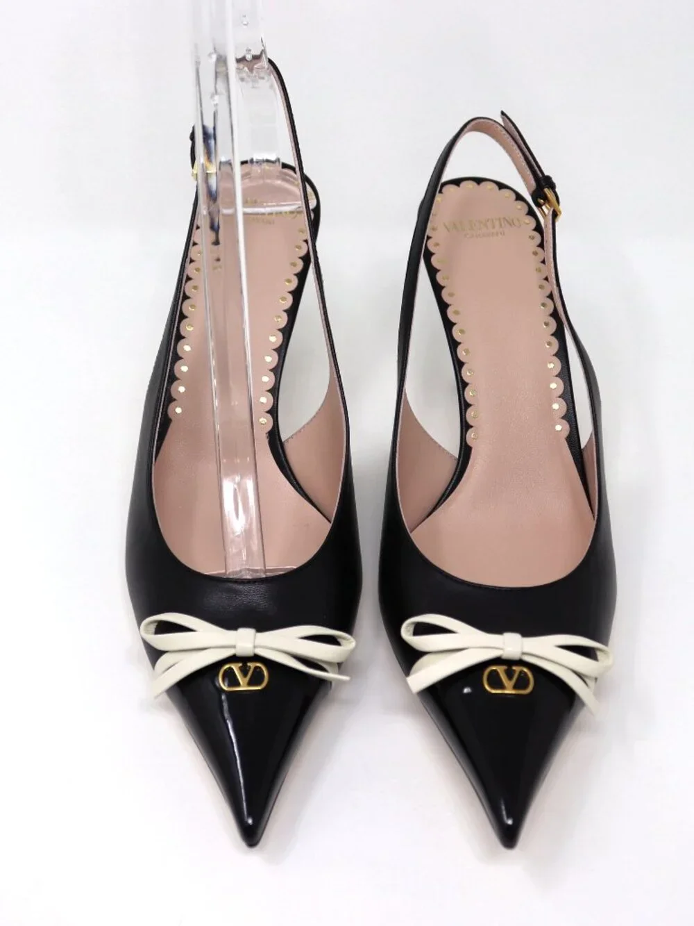 Valentino 37.5 NEW With Box Bepointy Slingback Pump Black & Ivory Patent Leather